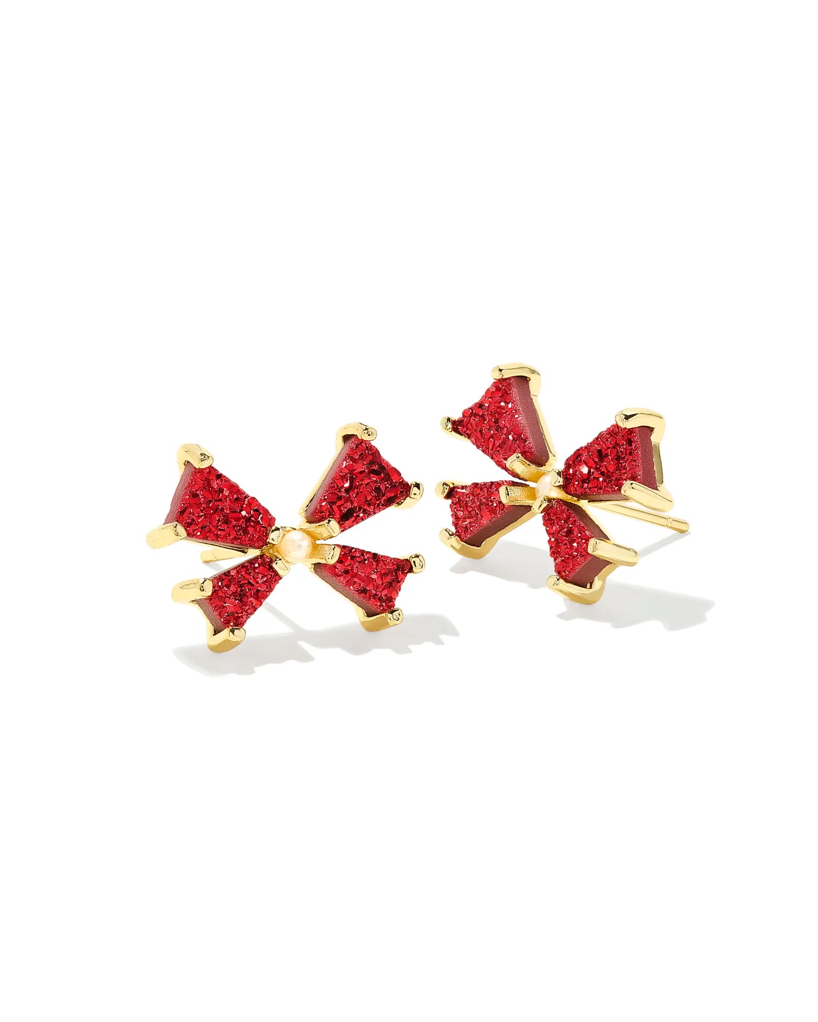 Kendra Scott Blair Bow Small Stud Ear Gold Bright Red Drusy