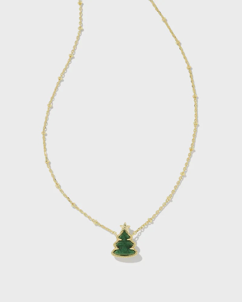 Kendra Scott Holiday Tree Pendant Nickel Gold Green Quartzite