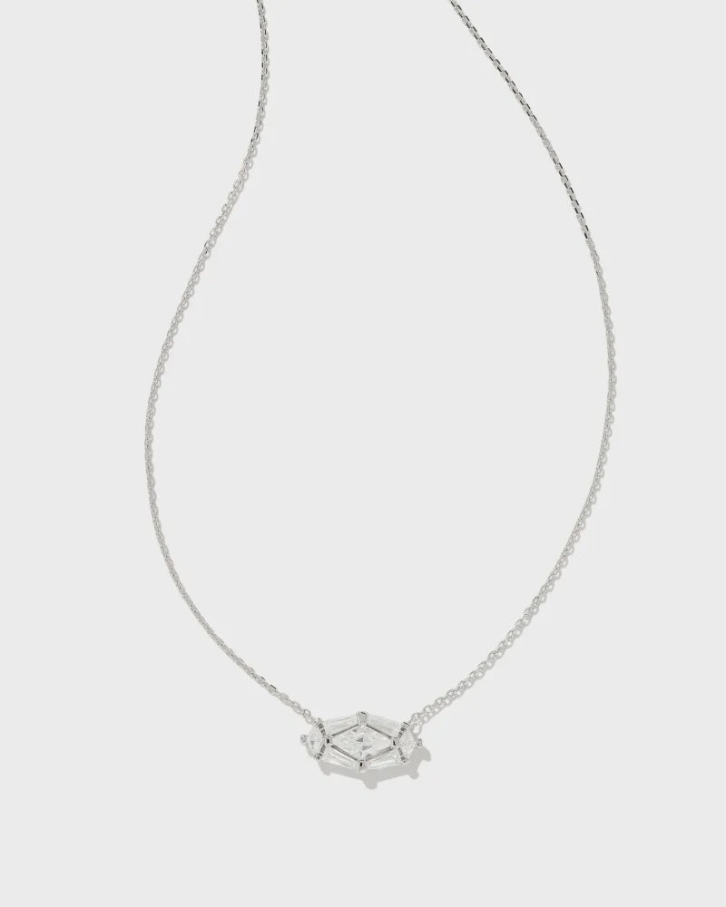 Kendra Scott Lindy Rae Elisa Pendant Nickel Rhod White Crystal