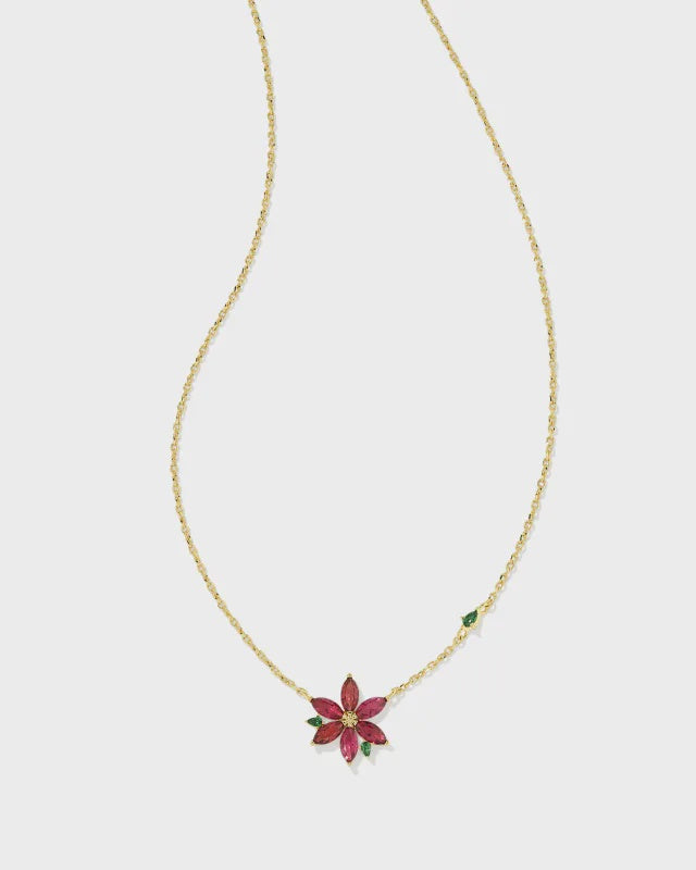 Kendra Scott Poinsettia Pendant Nickel Gold Red Mix