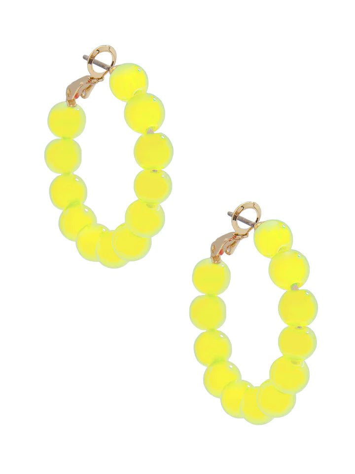 Small Beaded Glass Hoop Earring-Lime