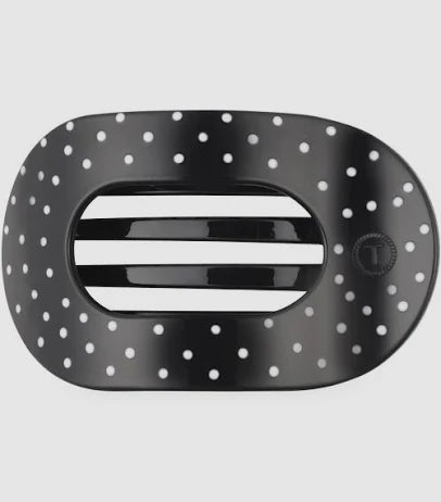 Black Polka Dot Party Medium Flat Round Hair Clip