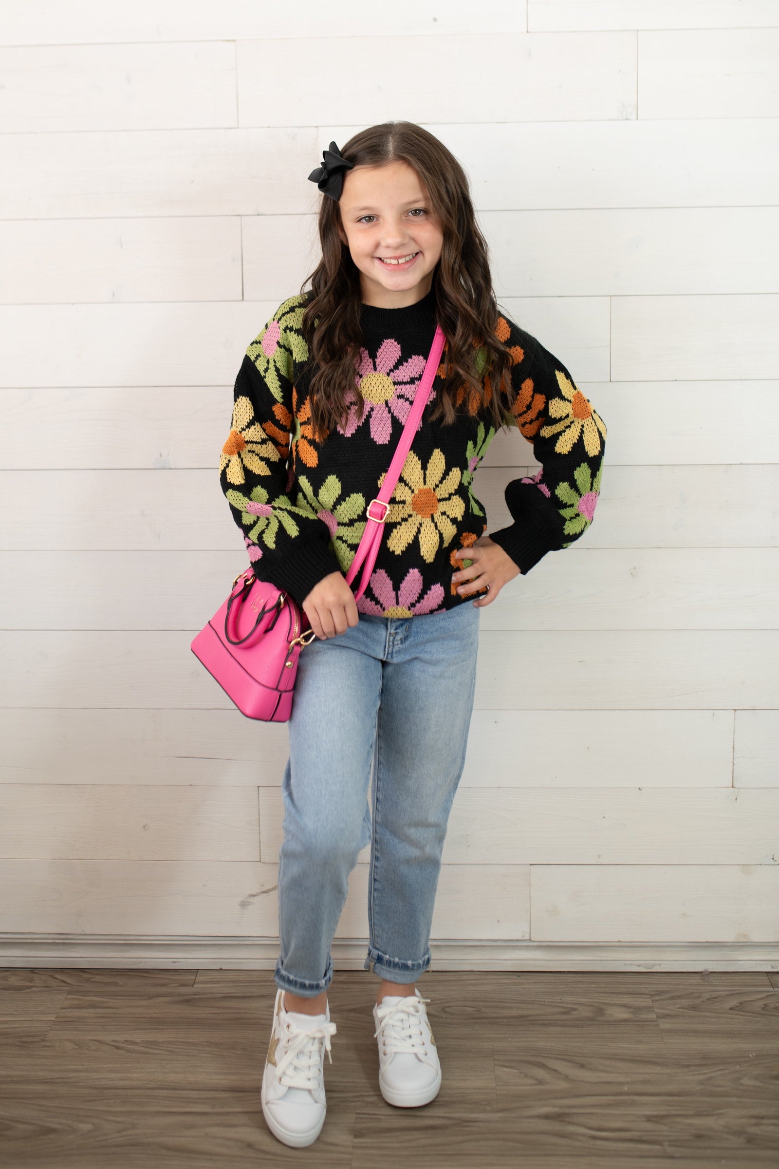 Hayden Girls Flower Power Black Sweater