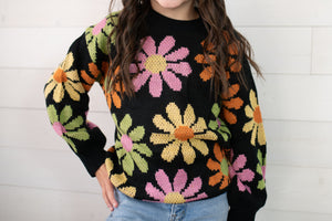 Hayden Girls Flower Power Black Sweater