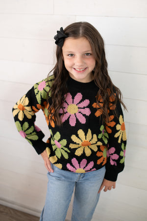 Hayden Girls Flower Power Black Sweater