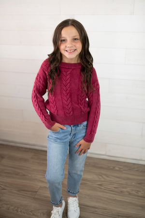 Hayden Girls Knit Sweater-Burgundy