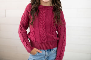 Hayden Girls Knit Sweater-Burgundy