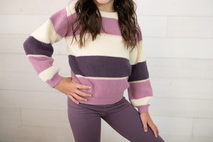 MinyMo Knit Pullover Sweater-Purple & Cream