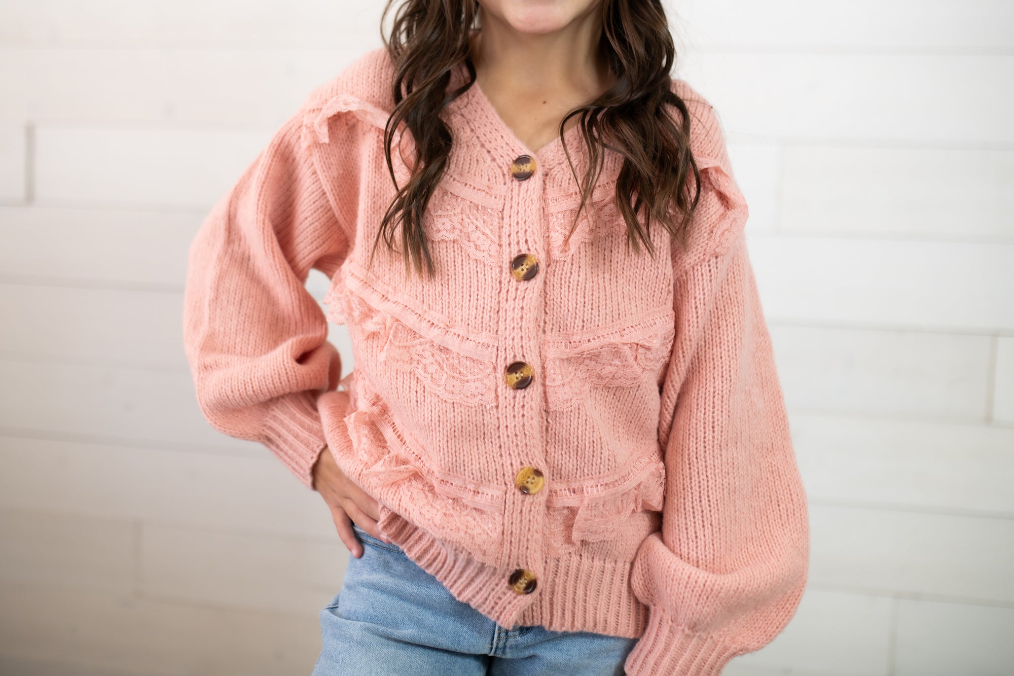 Hayden Girls Button Up Cardigan-Pink