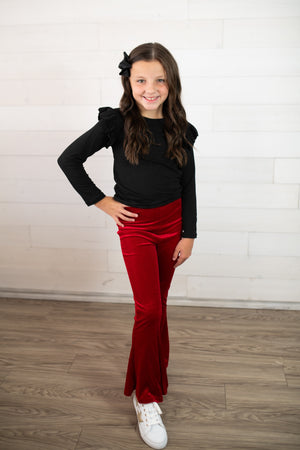 Mila & Rose Velvet Bell Bottoms-Red