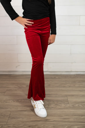 Mila & Rose Velvet Bell Bottoms-Red