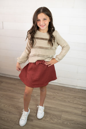 Hayden Girls Ribbed Sweater-Taupe