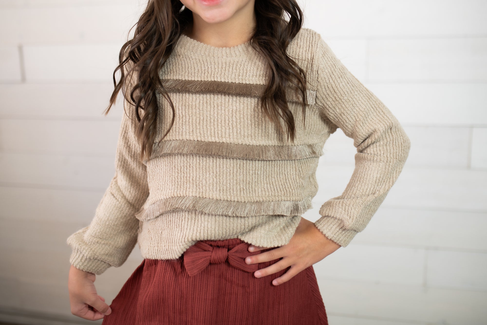 Hayden Girls Ribbed Sweater-Taupe