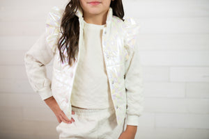 Mila & Rose Iridescent Puffer Vest-White