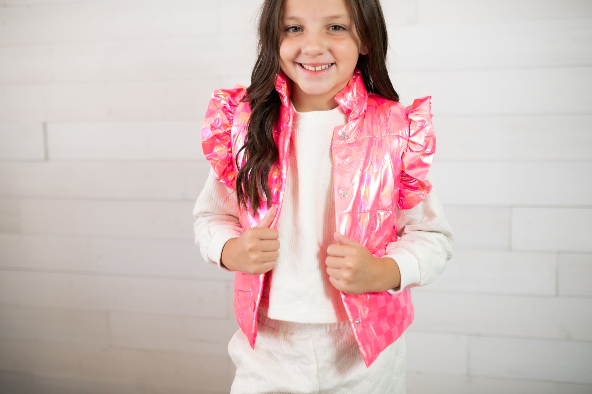 Mila & Rose Iridescent Puffer Vest-Pink