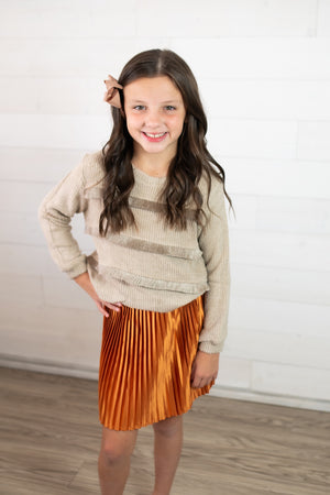 Hayden Girls Ribbed Sweater-Taupe