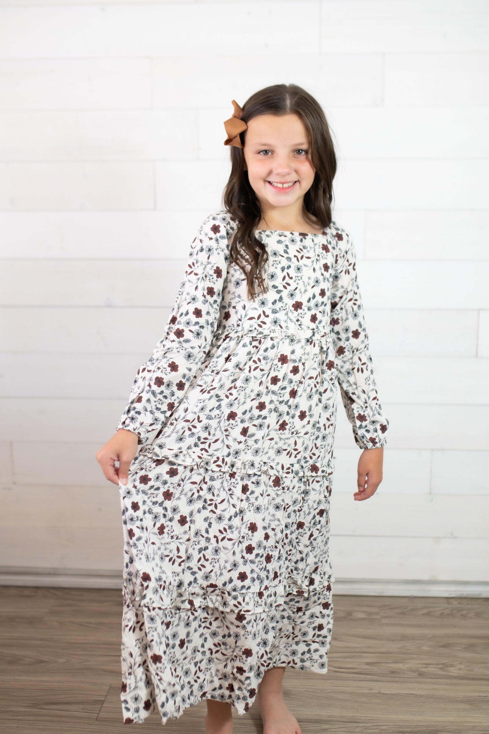 baby sprouts Long Sleeve Maxi Ruffle Dress-Mahogany Vines