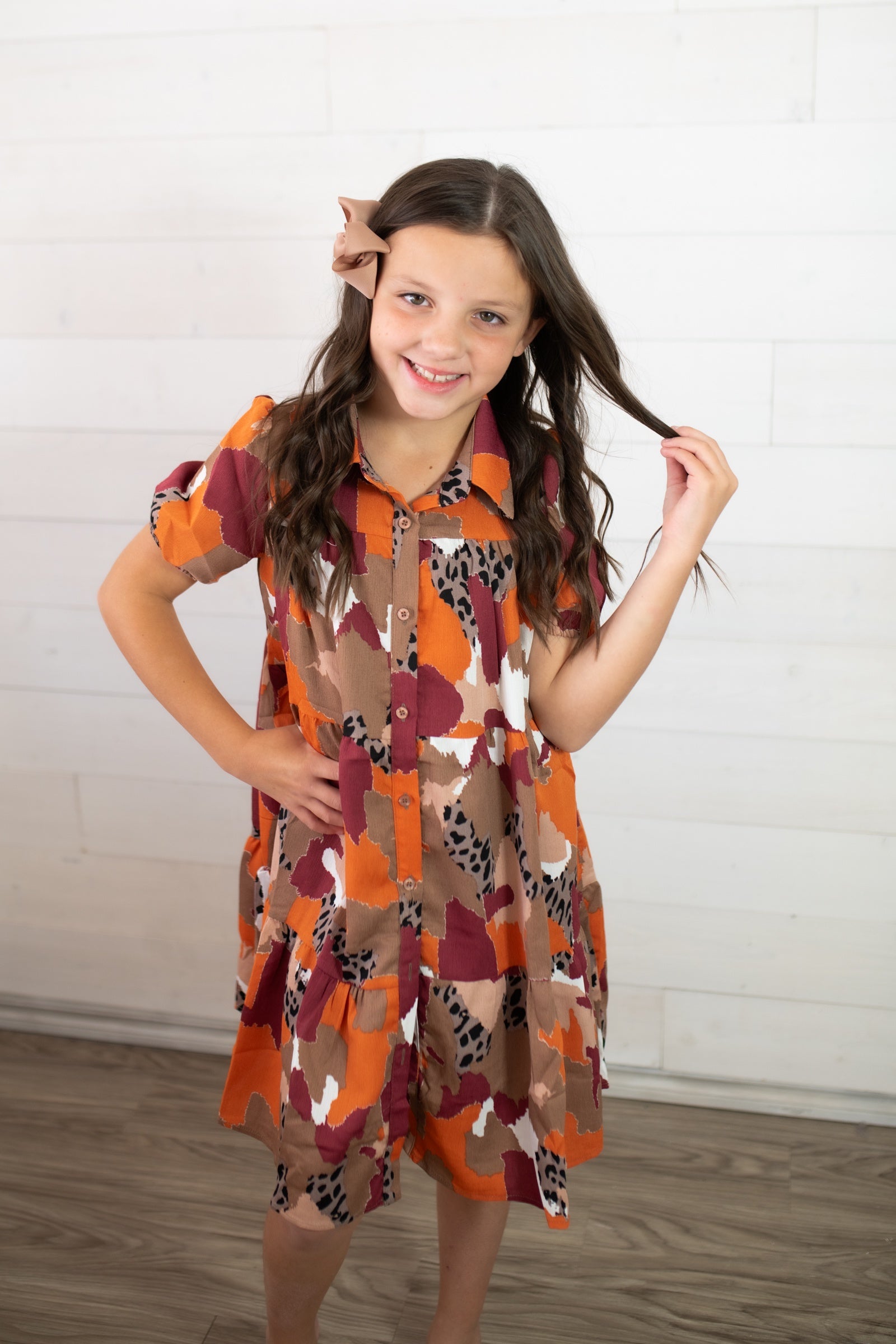 Hayden Girls Collared Brown Multi Dress