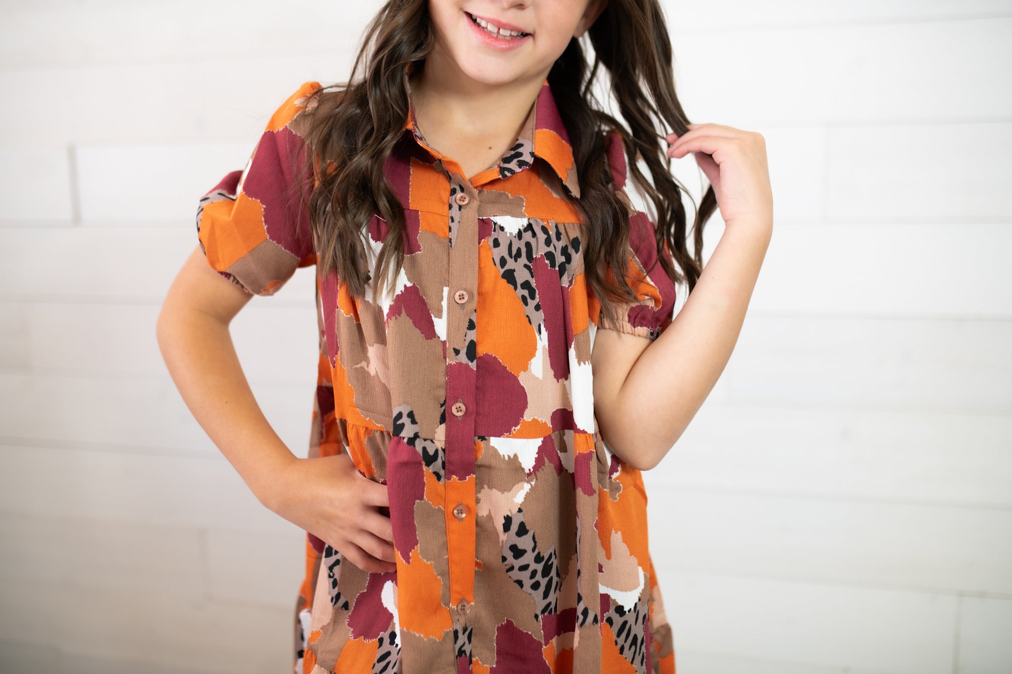 Hayden Girls Collared Brown Multi Dress