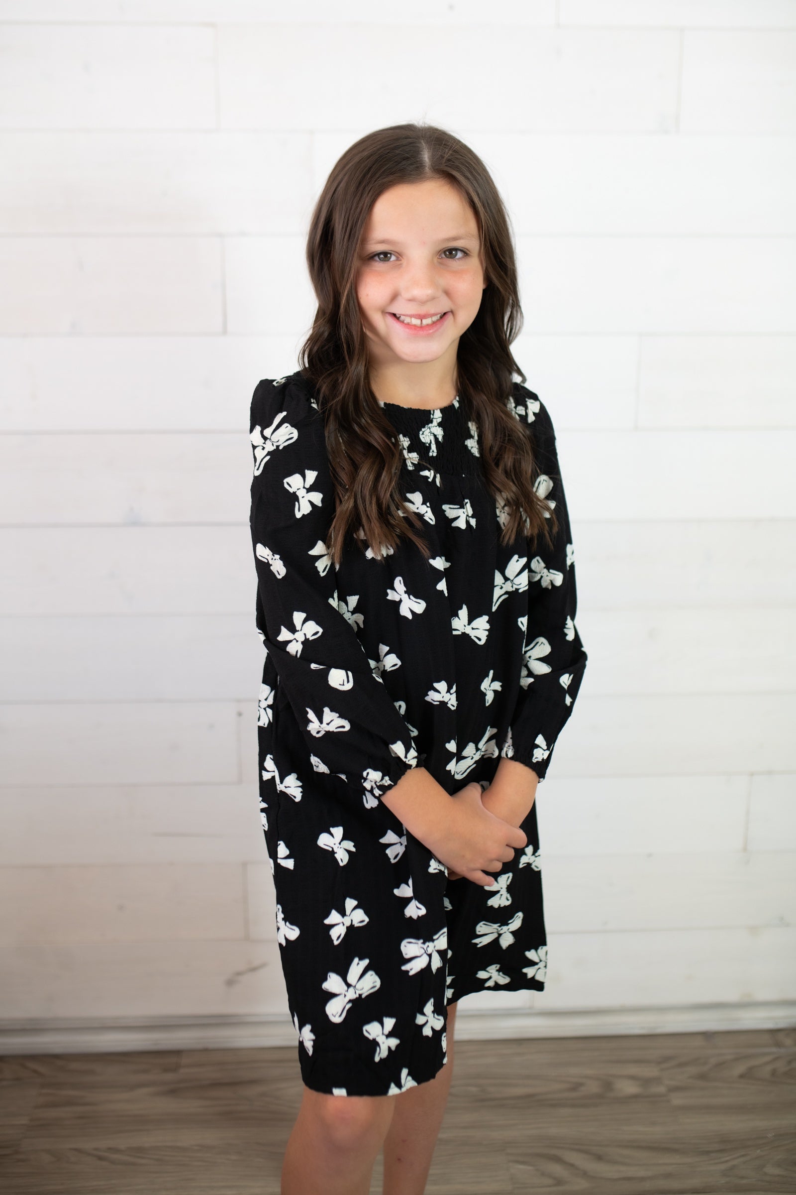 Hayden Girls Black Dress with White Bows