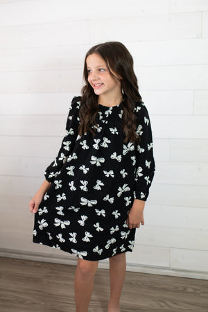 Hayden Girls Black Dress with White Bows