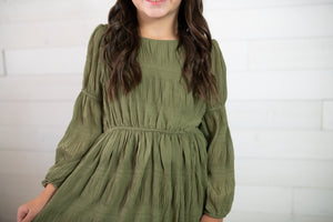 Hayden Girls Pleated Olive Dress