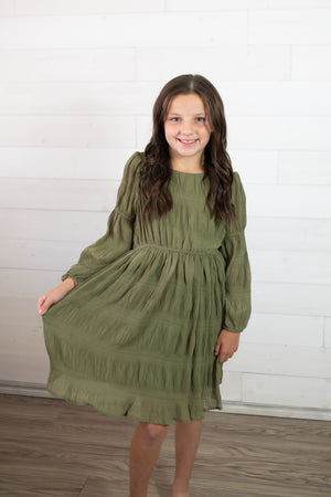 Hayden Girls Pleated Olive Dress