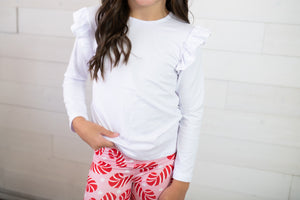 Mila & Rose LS Ruffle Tee-White