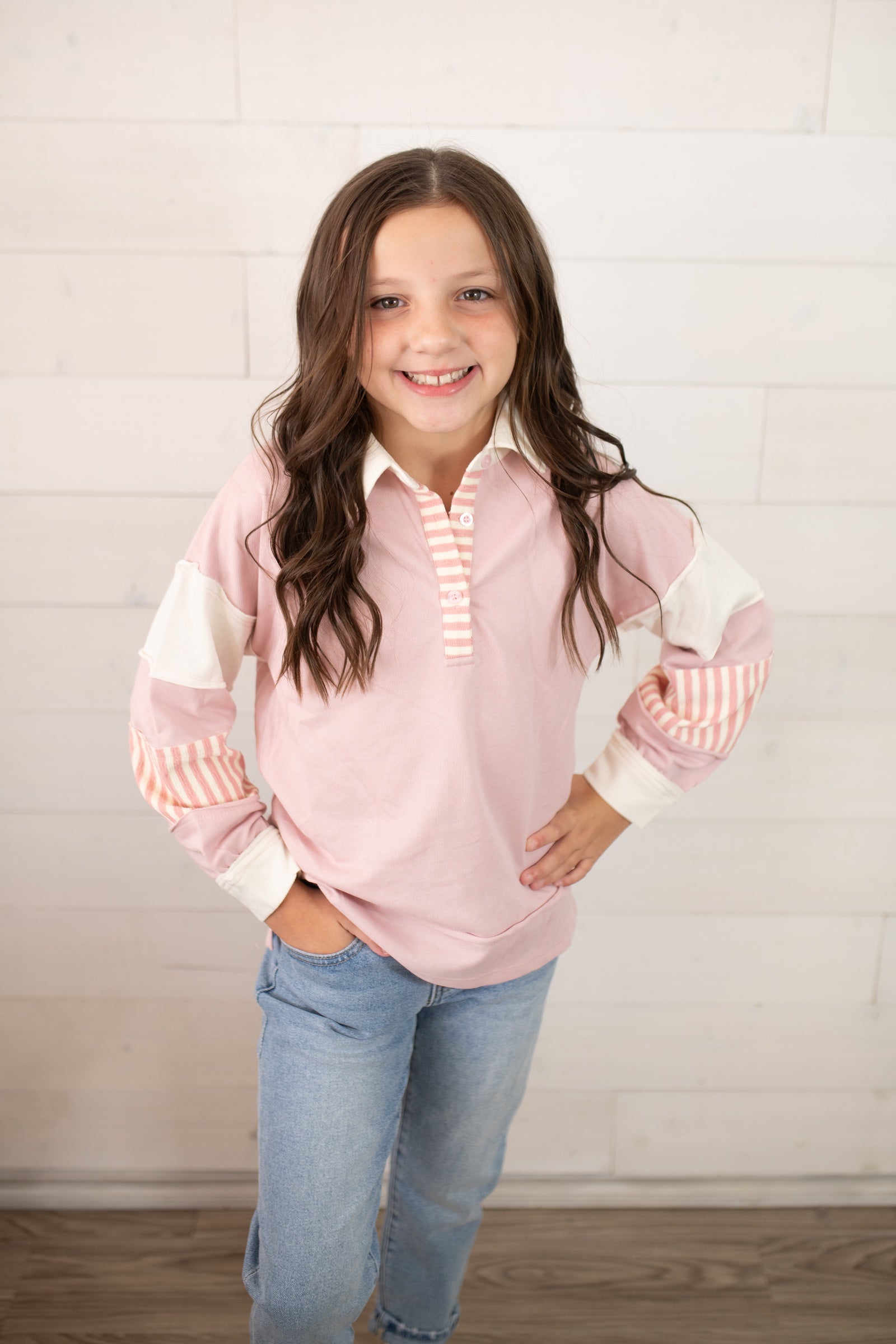 Hayden Girls LS Collared Shirt-Pink