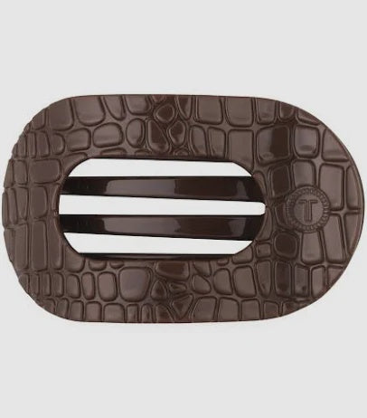 Brown Crocodile Small Flat Round Hair Clip