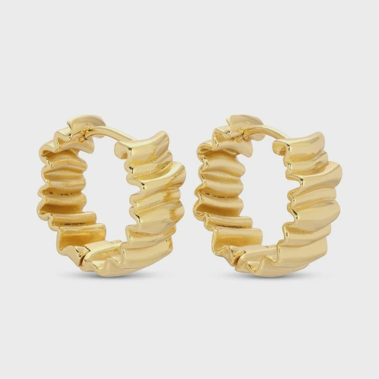 Gold Crinkled Huggie Earrings