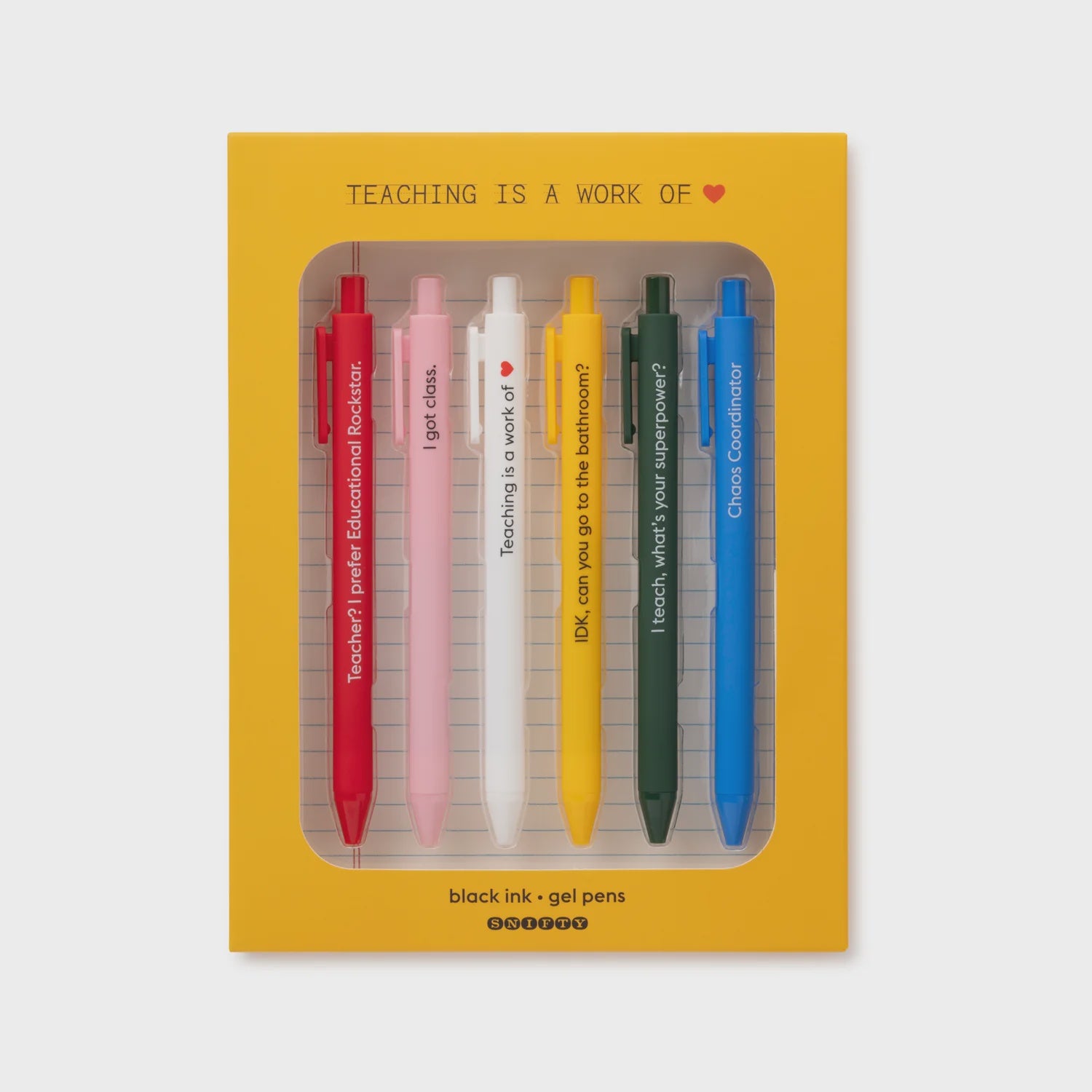 Teaching Is A Work Of ❤️ Black Ink Gel Pens 6pk