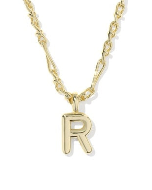 Bubble Letter R Gold Pendant Necklace