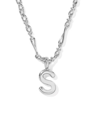 Bubble Letter S Rhod Pendant Necklace