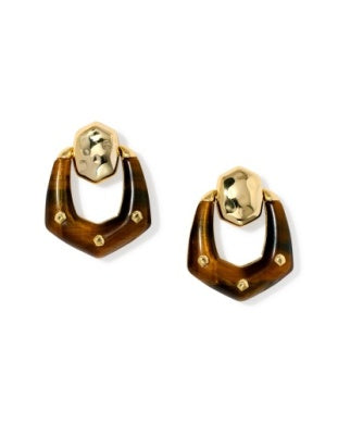 Embry Open Gold Dark Brown Hawks Eye Earrings Kendra Scott