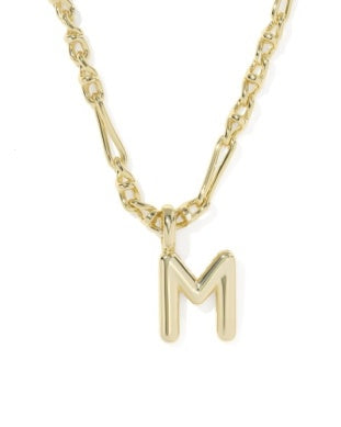 Bubble Letter M Gold Pendant Necklace