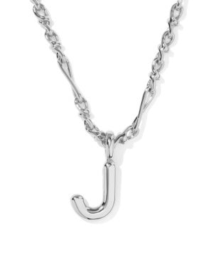 Bubble Letter J Rhod Pendant Necklace