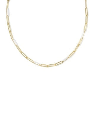 Courtney White Enamel Gold Link Necklace Kendra Scott
