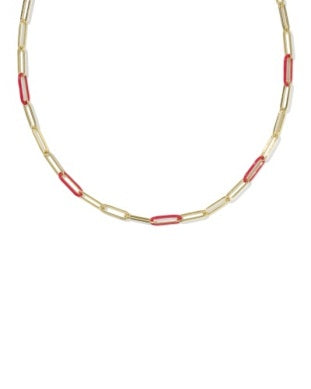 Courtney Red Enamel Gold Link Necklace Kendra Scott
