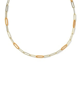 Courtney Bright Orange Enamel Gold Link Necklace Kendra Scott