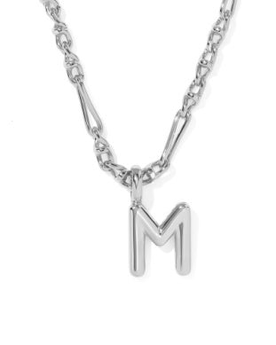 Bubble Letter M Rhod Pendant Necklace