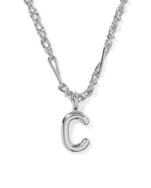 Bubble Letter C Rhod Pendant Necklace