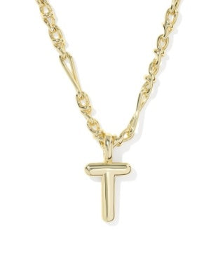 Bubble Letter T Gold Pendant Necklace