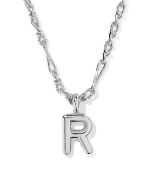 Bubble Letter R Rhod Pendant Necklace