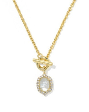 Daphne Crystal Frame Toggle Necklace Gold Ivory MOP
