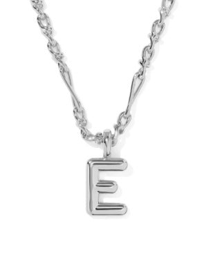 Bubble Letter E Rhod Pendant Necklace