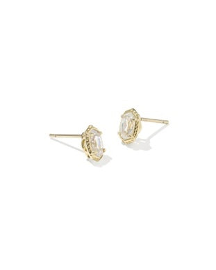 Mini Ellie Luxe Stud Earrings Gold White CZ Kendra Scott