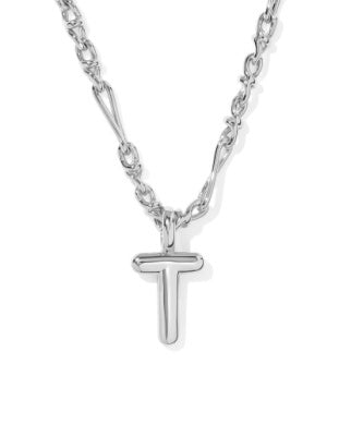 Bubble Letter T Rhod Pendant Necklace
