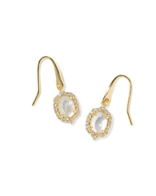 Daphne Crystal Frame Drop Earrings Gold Ivory MOP