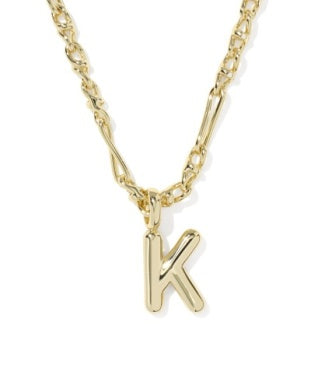 Bubble Letter K Gold Pendant Necklace